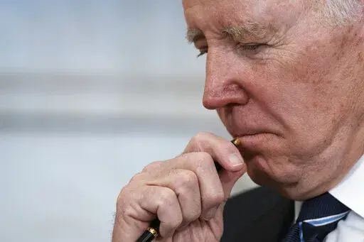 President Joe Biden listens as Japanese Prime Minister Fumio Kishida speaks during a meeting in the Oval Office of the White House, Friday, Jan. 13, 2023, in Washington. (AP Photo/Evan Vucci)