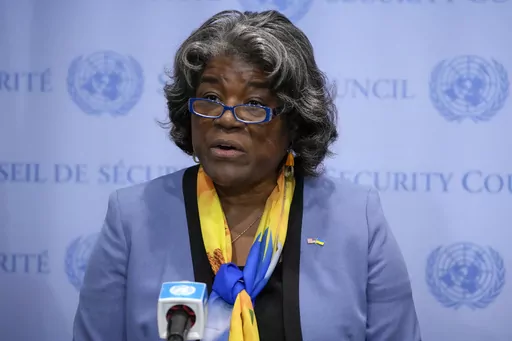 FILE -Linda Thomas-Greenfield, United States Ambassador to the United Nations, speaks after a meeting of the United Nations Security Council to discuss the war in Ukraine, Thursday, Aug. 24, 2023, at United Nations headquarters. The United States and its allies clashed Friday, Aug. 25, 2023 with North Korea, Russia and China over Pyongyang’s failed attempts to launch a spy satellite and who is responsible for escalating tensions on the Korean Peninsula. U.S. Ambassador Linda Thomas-Greenfield 