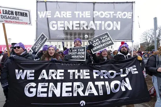 Anti-abortion activists march outside of the U.S. Supreme Court during the March for Life in Washington, Jan. 21, 2022. Anti-abortion activists will have multiple reasons to celebrate – and some reasons for unease -- when they gather Friday, Jan. 20, 2023 in Washington for the annual March for Life. The march has been held since January 1974 – a year after the U.S. Supreme Court’s Roe v. Wade decision established a nationwide right to abortion. (AP Photo/Jose Luis Magana, File)
