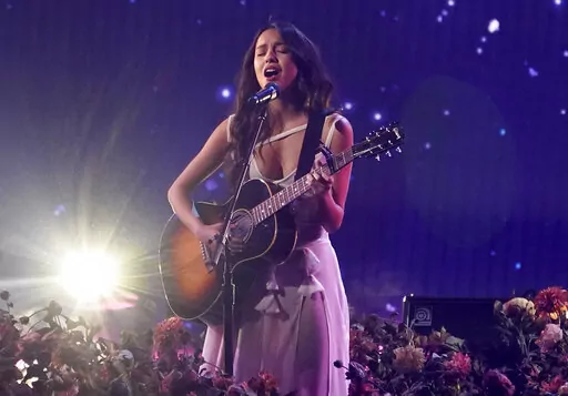 FILE - Olivia Rodrigo performs at the American Music Awards on Sunday, Nov. 21, 2021 at Microsoft Theater in Los Angeles. (AP Photo/Chris Pizzello, File)