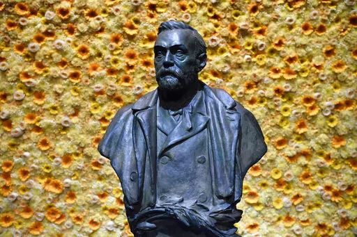 In this Monday, Dec. 10, 2018 file photo, a bust of the Nobel Prize founder, Alfred Nobel on display at the Concert Hall during the Nobel Prize award ceremony in Stockholm. This year’s Nobel season approaches as Russia’s invasion of Ukraine has shattered decades of almost uninterrupted peace in Europe and raised the risks of a nuclear disaster. The famously secretive Nobel Committee never leaks or hints who will win its prizes for medicine, physics, chemistry, literature, economics or peace.