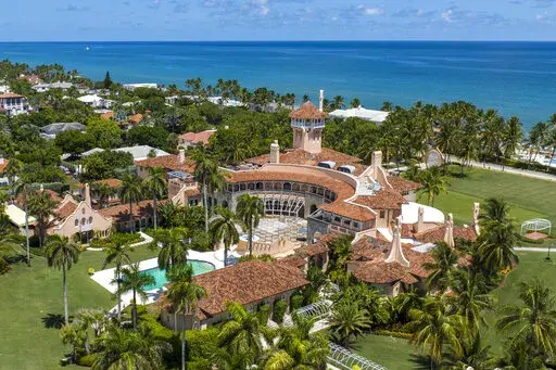 An aerial view of former President Donald Trump's Mar-a-Lago club in Palm Beach, Fla., on Aug. 31, 2022. The Justice Department asked a federal appeals court on Friday, Oct. 14, to overturn a judge's appointment of an independent arbiter to review documents seized during an FBI search of former President Donald Trump's Florida estate. (AP Photo/Steve Helber, File)