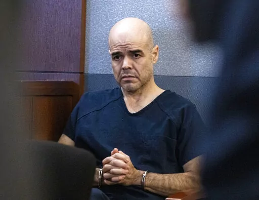 Robert Telles, accused in death of Las Vegas Review-Journal investigative reporter Jeff German, appears in court during his bail hearing at the Regional Justice Center, on Tuesday, Oct. 18, 2022, in Las Vegas. Telles remains in custody after being denied bail. (Bizuayehu Tesfaye/Las Vegas Review-Journal via AP)