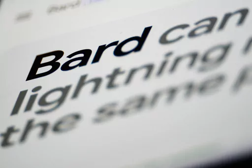 A portion of Google's Bard website is shown in Glenside, Pa., Monday, March 27, 2023. The recently rolled-out bot dubbed Bard is the internet search giant's answer to the ChatGPT tool that Microsoft has been melding into its Bing search engine and other software. (AP Photo/Matt Rourke)