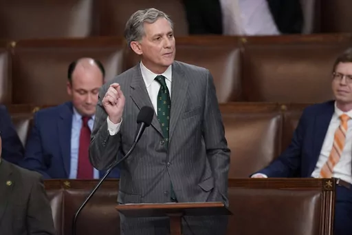 Rep. French Hill, R-Ark., nominates Rep. Kevin McCarthy, R-Calif., for the eleventh time in the House chamber as the House meets for the third day to elect a speaker and convene the 118th Congress in Washington, Thursday, Jan. 5, 2023. Three U.S. Congress members, including Hill, made a brief visit to opposition-held northwest Syria on Sunday, Aug. 27, the first known trip to the war-torn country by American lawmakers in six years. (AP Photo/Alex Brandon, File)