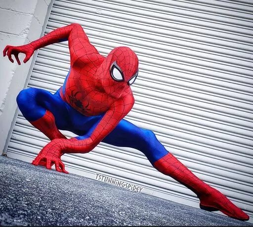 In these undated photos provided by Tyler Scott Hoover, a professional Spider-Man cosplayer and model, Hoover is pictured in the classic costume of the Marvel comic superhero. In August 2022, as the iconic character marks 60 years in the vast, imaginative world of comic books, movies and merchandise, fans like Hoover reflect on Spider-Man’s appeal across race, gender and nationality. (Tyler Scott Hoover via AP)
