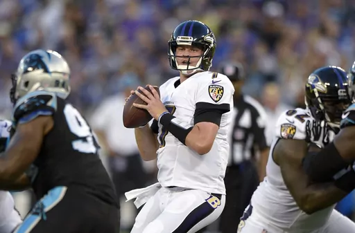 Baltimore Ravens quarterback Ryan Mallett looks to pass during the first half of an NFL preseason football game against the Carolina Panthers, Aug. 11, 2016, in Baltimore. Mallett, who played for New England, Houston and Baltimore during five seasons in the NFL, has died. He was 35. Mallett died in an apparent drowning, according to the Okaloosa County Sheriff’s Office. Mallett was a football coach at White Hall High School in his native Arkansas, and the school district also confirmed his dea