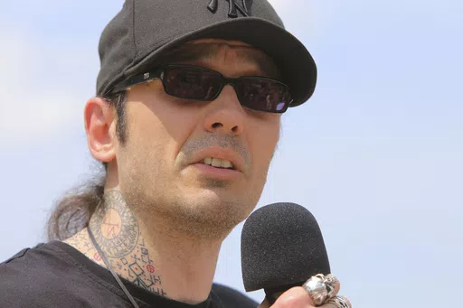 Former Arkansas death row inmate Damien Echols speaks at rally opposing the state's upcoming executions, on the front steps of Arkansas' Capitol, Friday, April 14, 2017, in Little Rock, Ark. The Arkansas Supreme Court on Thursday, April 18, 2024, said a judge wrongly denied a request from Echols for new genetic testing of crime scene evidence from the killing of three boys nearly 30 years ago. (Stephen B. Thornton/The Arkansas Democrat-Gazette via AP, File)
