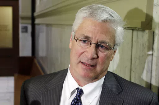 Attorney Jack Wagoner is interviewed after a hearing in the Pulaski County Court House in Little Rock, Ark., Thursday, April 17, 2014. Jack Wagoner, an attorney who represented same-sex couples who successfully challenged Arkansas' ban on gay marriage before state and federal courts, has died, Tuesday, April 23, 2024. He was 62. (AP Photo/Danny Johnston, File)