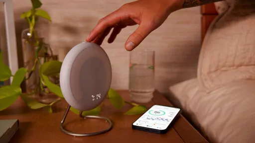 This image provided by Amazon shows the Halo Rise bedside smart alarm. The e-commerce and tech giant said Wednesday, Sept. 28, 2022, that it will start selling the device later this year. Halo Rise will be able to track sleeping patterns without a wristband by using no-contact sensors and artificial intelligence to measure a user’s movement and breathing patterns, according to Amazon. (Amazon via AP)