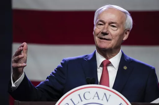 Republican presidential candidate former Arkansas Gov. Asa Hutchinson speaks at the Republican Party of Iowa's 2023 Lincoln Dinner in Des Moines, Iowa, Friday, July 28, 2023. (AP Photo/Charlie Neibergall, File)