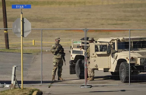 National Guard soldiers guard Shelby Park in Eagle Pass, Texas, on Sunday Feb. 4, 2024. (Jay Janner/Austin American-Statesman via AP)