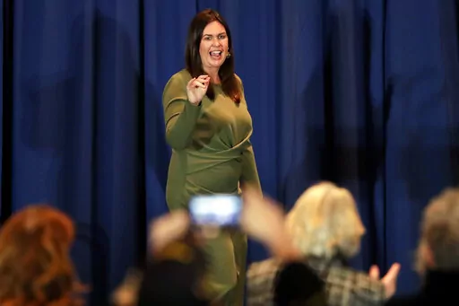 Former White House Press Secretary Sarah Huckabee Sanders makes a surprise appearance during a "Make America Great Again" rally with Ivanka Trump on Sunday, Nov. 1, 2020, at Stoney Creek Hotel and Conference Center in Rothschild, Wis. On Tuesday, Jan. 18, 2022, Sanders’ campaign said they raised $1.6 million in the final three months of last year in her bid for Arkansas governor. (Tork Mason/The Post-Crescent via AP, File)