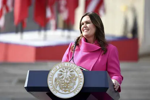 Arkansas Gov. Sarah Huckabee Sanders speaks after taking the oath of office, Jan. 10, 2023, in Little Rock, Ark. (AP Photo/Will Newton, File)