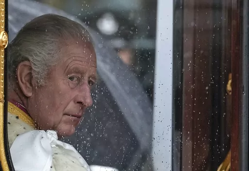 Britain's King Charles III makes his way to Westminster Abbey prior to his coronation ceremony in London Saturday, May 6, 2023. King Charles III has been diagnosed with a form of cancer and has begun treatment, Buckingham Palace says on Monday, Feb. 5, 2024. (AP Photo/Alessandra Tarantino, File)