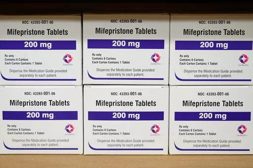 Boxes of the drug mifepristone sit on a shelf at the West Alabama Women's Center in Tuscaloosa, Ala., March 16, 2022. Health and Human Services Secretary Xavier Becerra on Sunday, April 9, 2023, stressed that women for now continue to have access to the abortion medication mifepristone after the Texas judge stayed his ruling for a week so federal authorities could file a challenge. The drug was approved by the FDA in 2000. (AP Photo/Allen G. Breed, File)