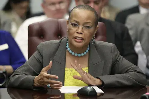 Arkansas Sen. Joyce Elliott, D-Little Rock, speaks at the state Capitol, April 10, 2013, in Little Rock, Ark. Elliott, a former Arkansas state legislator who ran for Congress twice, has undergone surgery after experiencing a stroke, her family said Thursday, June 27, 2024. (AP Photo/Danny Johnston, File)