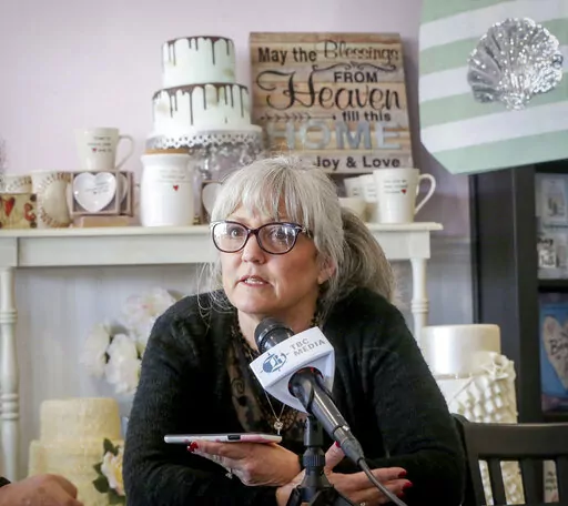 Cathy Miller talks during an interview with The Californian in 2018, in Bakersfield, Calif. A California judge has ruled in favor of Miller a bakery owner who refused to make wedding cakes for a same-sex couple because it violated her Christian beliefs. (Henry A. Barrios/The Bakersfield Californian via AP)