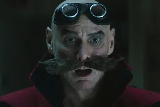 This image released by Paramount Pictures and Sega of America shows Jim Carrey, as Ivo Robotnik, in a scene from "Sonic the Hedgehog 3." (Paramount Pictures and Sega of America, Inc. via AP)