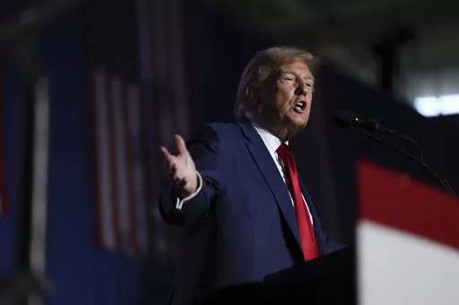 Former President Donald Trump speaks at a campaign rally Saturday Dec. 16, 2023, in Durham, N.H. (AP Photo/Reba Saldanha, File)
