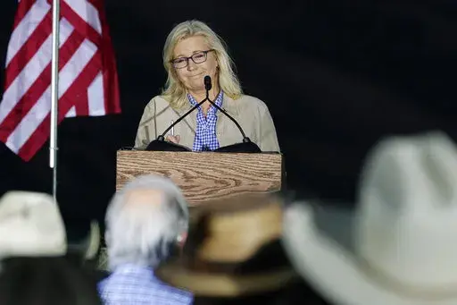 Rep. Liz Cheney, R-Wyo., speaks Tuesday, Aug. 16, 2022, at a primary Election Day gathering in Jackson, Wyo. Cheney lost to challenger Harriet Hageman in the primary. Cheney’s resounding election defeat marks an end of an era for the Republican Party. Her loss to Trump-backed challenger is the most high-profile political casualty yet as the GOP transforms into the party of Trump. (AP Photo/Jae C. Hong)