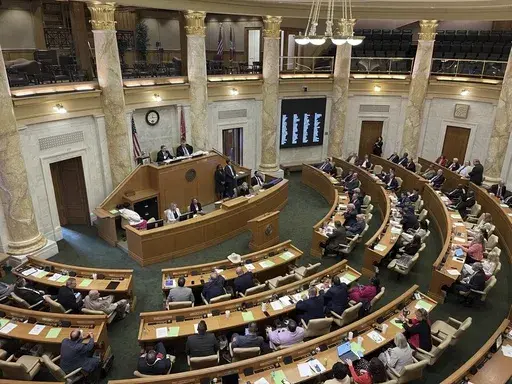 Arkansas representatives convene in the House chamber at the state Capitol in Little Rock, Ark., on Monday, June 17, 2024. Lawmakers kicked off a special session at the Capitol that is focusing on tax cut measures and the budget for the state Game and Fish Commission. (AP Photo/Andrew DeMillo)