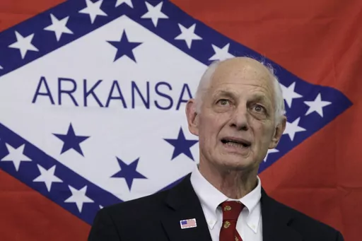 Democratic candidate for Congress in Arkansas' 2nd district Herb Rule speaks to reporters at his campaign headquarters in Little Rock, Ark., Aug. 10, 2012. Rule, a former state legislator, one-time candidate for U.S. Congress and leader on the Little Rock School Board, died Monday, April 3, 2023, family members said in posts on social media and to news outlets. He was 87. (AP Photo/Danny Johnston, File)