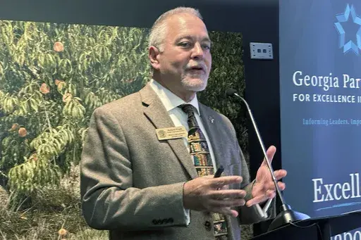 Georgia Superintendent of Schools Richard Woods speaks to reporters, Jan. 5, 2024, in Atlanta. Woods, an elected Republican, is refusing to provide state funding for the new Advanced Placement course in African American Studies. (AP Photo/Jeff Amy, File)