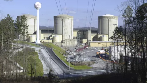 This Saturday, Jan. 8, 2005 file photo shows Oconee Nuclear Station in Seneca, S.C. A driver tried to crash through the exit gates of a South Carolina nuclear plant Thursday, Nov. 2, 2023 about an hour after security asked the same car to leave when it tried to enter, authorities said.(AP Photo/Mary Ann Chastain, File)