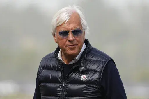 Trainer Bob Baffert waits for the Breeders' Cup horse races at Del Mar racetrack in Del Mar, Calif., Nov. 5, 2021. The Kentucky Court of Appeals on Friday, April 1, rejected Baffert’s motion for emergency relief from a 90-day suspension. As a result of the order signed by Acting Chief Judge Allison Jones, the Hall of Fame trainer’s suspension is scheduled to begin Monday. (AP Photo/Jae C. Hong, File)