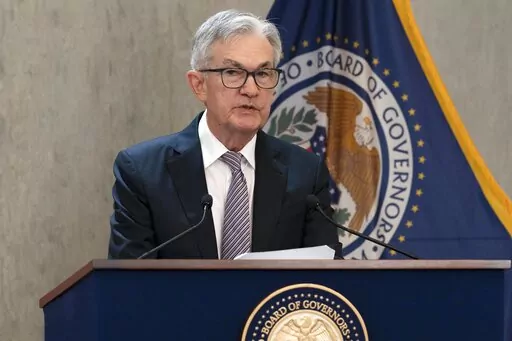 Federal Reserve Board Chair Jerome Powell speaks during the Inaugural Conference on the International Roles of the U.S. Dollar at Federal Reserve Board Building, in Washington, Friday, June 17, 2022. (AP Photo/Jose Luis Magana)