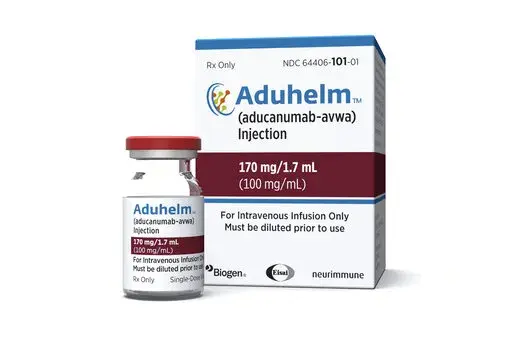This image provided by Biogen on Monday, June 7, 2021 shows a vial and packaging for the drug Aduhelm. The Food and Drug Administration’s contentious approval of a questionable Alzheimer’s drug took another hit Thursday, Dec. 29, 2022, as congressional investigators called the process “rife with irregularities.” (Biogen via AP, File)