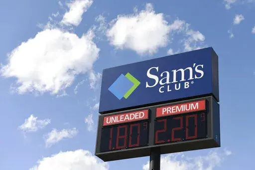 The price of gas is displayed on a sign at Sam's Club in Annapolis, Md., Monday, March 30, 2020. Walmart said Thursday, Jan. 26, 2023 it plans to open more than 30 Sam’s Club locations in the next few years, marking the first expansion since 2017. (AP Photo/Susan Walsh, File)