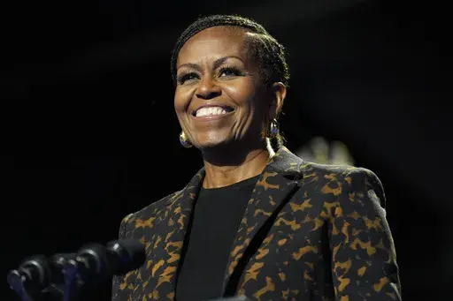 Former first lady Michelle Obama speaks at a campaign rally for democratic presidential nominee Vice President Kamala Harris in Kalamazoo, Mich., on Oct. 26, 2024. (AP Photo/Jacquelyn Martin, File)