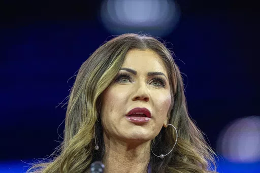 South Dakota Gov. Kristi Noem speaks during the Conservative Political Action Conference, CPAC 2024, at the National Harbor, Feb. 23, 2024, in Oxon Hill, Md. Noem claims in a new book to have met with North Korean leader Kim Jong Un during her time in Congress, but her office has said the publisher will be addressing “conflated" names in the book as further scrutiny was put on the Republican governor's life story. (AP Photo/Alex Brandon, File)