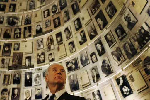 Then-Vice President Joseph Biden visits the Hall of Names at the Yad Vashem Holocaust memorial in Jerusalem, March 9, 2010. President Joe Biden has spent decades as a stalwart supporter of Israel, a connection rooted in dinner table conversations with his father about the Holocaust. Now his devotion is back in the spotlight after last week's Hamas attacks that caused the largest loss of Jewish life in a single day since the Holocaust. (AP Photo/Ariel Schalit, File)