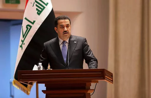 This photo provided by Iraqi Parliament Media Office, shows Mohammed Shia al-Sudani, a candidate for Iraq's prime minister position, speaks during the parliamentary session to vote on the new government in Baghdad, Iraq, Thursday, Oct.27, 2022. Multiple Iraqi officials have told The Associated Press that Iraq-mediated talks between Iran and Saudi Arabia have come to a halt. They say this is largely because of Tehran's claims that Saudi Arabia has played a role in alleged foreign incitement of ma