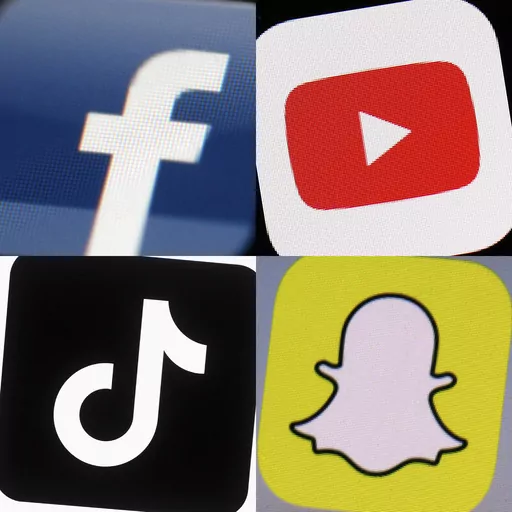 This combination of 2017-2022 photos shows the logos of Facebook, YouTube, TikTok and Snapchat on mobile devices. A trade group representing TikTok, Snapchat, Meta and other major tech companies sued Ohio on Friday, Jan. 5, 2024 over a pending law that requires children to get parental consent to use social media apps. (AP Photo/File)