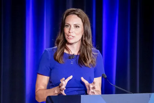 Republican candidate for Michigan governor Tudor Dixon appears at a debate in Grand Rapids, Mich., Wednesday, July 6, 2022. Several little-known conservatives are in a tight Republican primary for Michigan governor, with no clear frontrunner to try to oust first-term Democratic Gov. Gretchen Whitmer in November 2022. None of the five GOP candidates seeking the party's nomination, Tuesday, Aug. 2, 2022, has been elected to public office before. (Michael Buck/WOOD TV8 via AP, File)