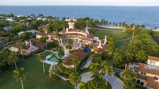 An aerial view of President Donald Trump's Mar-a-Lago estate Aug. 10, 2022, in Palm Beach, Fla. A judge on Aug. 25 ordered the Justice Department to make public a redacted version of the affidavit it relied on when federal agents searched the Florida estate of former President Donald Trump to look for classified documents.(AP Photo/Steve Helber, File)
