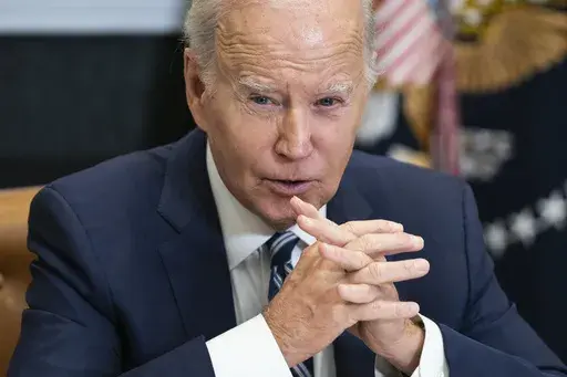 President Joe Biden speaks during a meeting on combating fentanyl, in the Roosevelt Room of the White House, Nov. 21, 2023, in Washington. Biden is calling on Congress to do more to reduce the flow of fentanyl into the United States. The new push comes just as former President Donald Trump steps up attacks against Vice President Kamala Harris. (AP Photo/Evan Vucci, File)