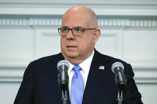 Maryland Gov. Larry Hogan speaks at a news conference on Feb. 8, 2022, in Annapolis, Md. More than two years before the next presidential election, a shadow primary has begun to take shape among no fewer than three fierce Republican critics of former President Donald Trump to determine who is best positioned to occupy the anti-Trump lane in what could be a crowded 2024 presidential field. (AP Photo/Brian Witte, File)