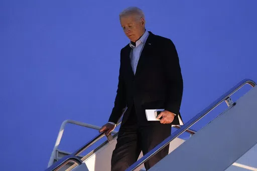 President Joe Biden arrives on Air Force One at Andrews Air Force Base, Md., Tuesday, April 30, 2024.. (AP Photo/Evan Vucci, File)