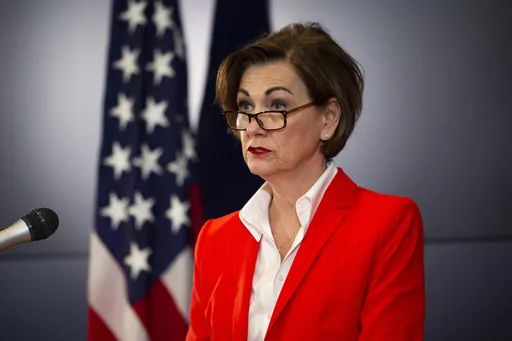 Iowa Governor Kim Reynolds holds a news conference on COVID-19 in Johnston, Iowa, Tuesday, May 19, 2020. As the federal government scrambles to crack down on surging child labor violations, some state lawmakers want to let children work longer hours and in more hazardous occupations. In addition to allowing 16- and 17-year-olds to work unsupervised in child care centers last year, the Iowa Legislature sent a bill to Republican Gov. Reynolds earlier this month to expand the hours minors can work 