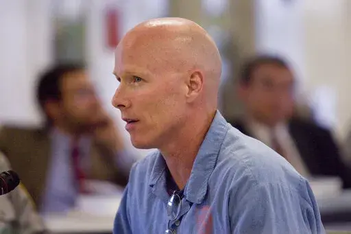 CORRECTS YEAR TO 2008- In this 2008 photo, convicted rapist Richard Gillmore is pictured during his parole hearing in Salem, Ore. Gillmore is set to be released from prison in mid-December 2022 after serving nearly 36 years behind bars, almost all of his maximum sentence. (Ross William Hamilton/The Oregonian via AP)