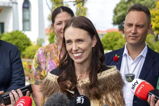 New Zealand Prime Minister Jacinda Ardern addresses the media in Ratana, New Zealand, Tuesday, Jan. 24, 2023. Ardern made her final public appearance as New Zealand's prime minister on Tuesday, saying the thing she would miss most was the people, because they had been the "joy of the job." (Mark Mitchell/New Zealand Herald via AP)