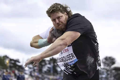 Ryan Crouser of United States competes in the men's shot put during the World Athletics Diamond League Athletissima athletics meeting at the Stade Olympique de la Pontaise in Lausanne, Switzerland, Friday, June 30, 2023. To gain a little more distance, shot put world-record holder Ryan Crouser overhauled his mechanics in the offseason. It led to the creation of what's been called the "Crouser Slide," a revamped technique that just might be copied and studied in an event that doesn't welcome inno