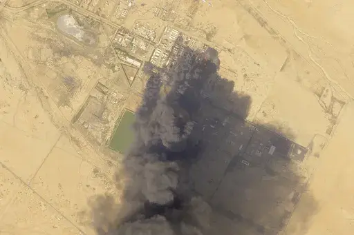 This Planet Labs PBC satellite image shows a fire engulfing Sudan's largest oil refinery north of Khartoum, Sudan, on Friday, Jan. 24, 2025. (Planet Labs PBC via AP)