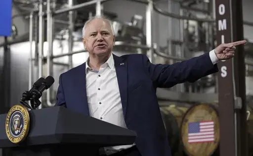 Gov. Tim Walz, D-Minn., speaks before President Joe Biden at the Earth Rider Brewery, Jan. 25, 2024, in Superior, Wis. (AP Photo/Alex Brandon, File)