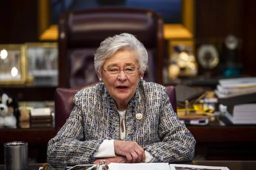 Alabama Gov. Kay Ivey holds a sit down interview with reporters in the Governor's office at the Alabama State Capitol Building in Montgomery, Ala., on Wednesday, Feb. 3, 2021.  A federal judge on Friday, May 13, 2022 blocked part of an Alabama law that made it a felony to prescribe gender-affirming puberty blockers and hormones to transgender minors. U.S. District Judge Liles Burke issued a preliminary injunction to stop the state from enforcing the medication ban, which took effect May 8, while